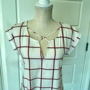 Express Red and White Grid Blouse